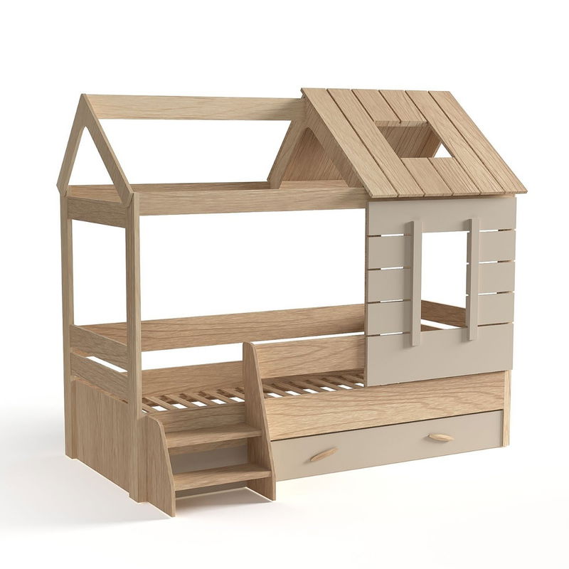 babyonlineshop Nature Kid My House Kinderzimmer natur/grau 5-teilig mit Hausbett Nur noch ein Tag übrig