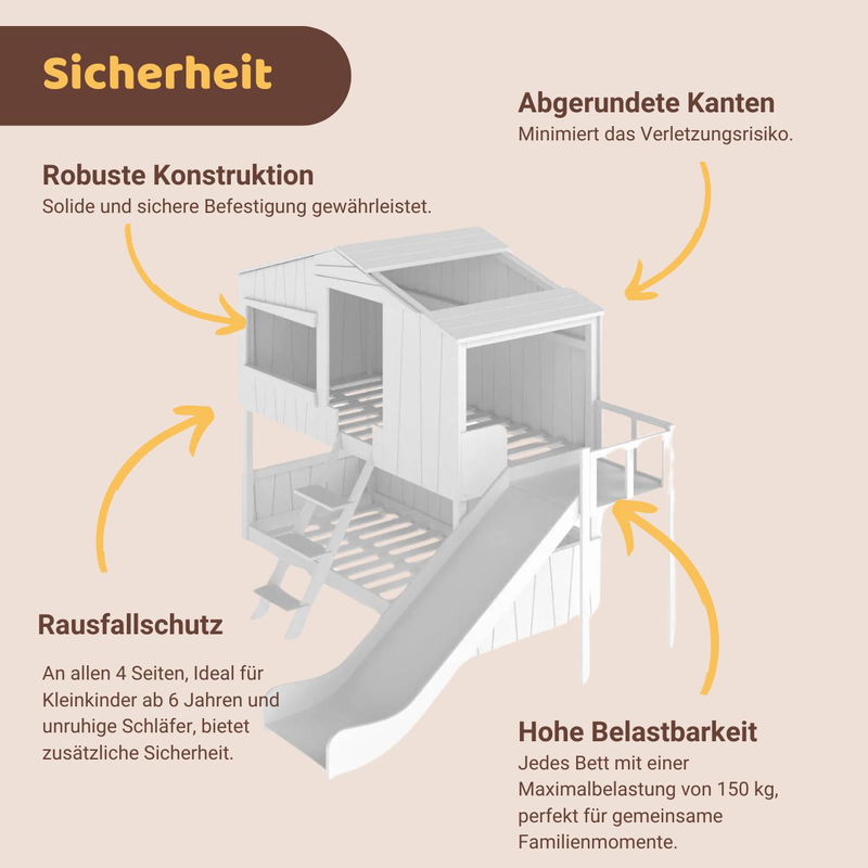 babyonlineshop Artkid Ronja Haus-Etagenbett weiß mit Rutsche aus Kiefer Liegefläche 90 x 200 cm Riesige Rabatte