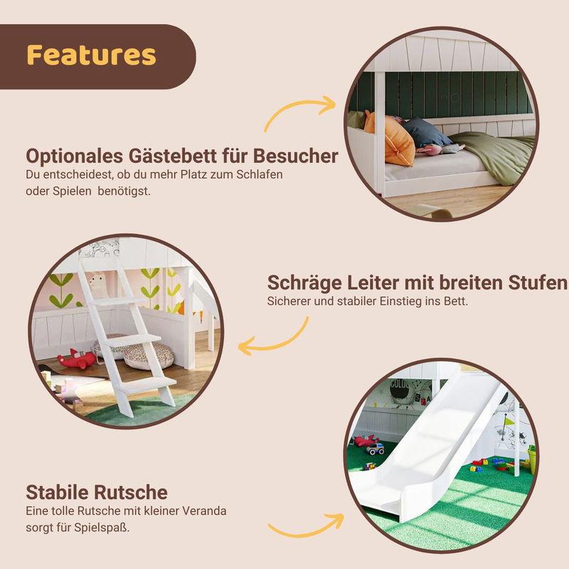 babyonlineshop Artkid Ronja Haus-Etagenbett weiß mit Rutsche aus Kiefer Liegefläche 90 x 200 cm Riesige Rabatte