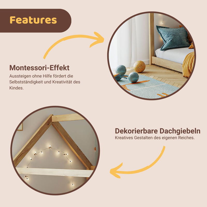 babyonlineshop Artkid Haley Natur Montessori Hausbett Bodenbett 90x200 inkl. Lattenrost Kiefer 50% Rabatt mit kostenlosem Versand