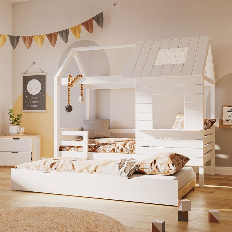 babyonlineshop Artkid Roxy Hausbett weiß 90 x 200 cm inkl. Gästebett Clearance-Verkauf