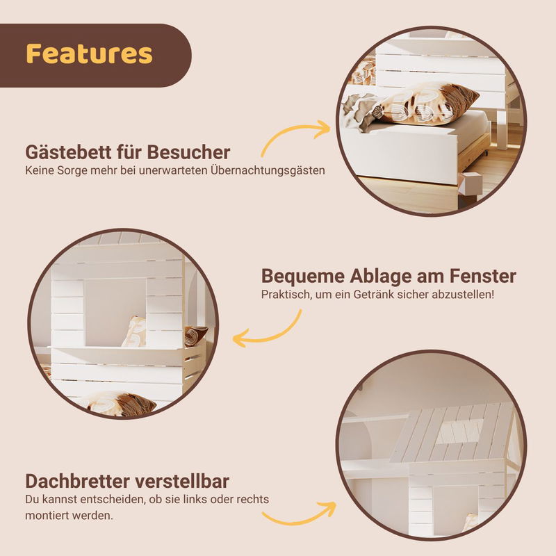 babyonlineshop Artkid Roxy Hausbett weiß 90 x 200 cm inkl. Gästebett Clearance-Verkauf