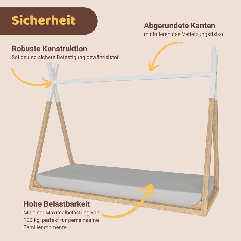 babyonlineshop Artkid Winni Bodenbett Tipi Bett Kiefer natur weiß Liegefläche 90 x 200 Fabrikladen