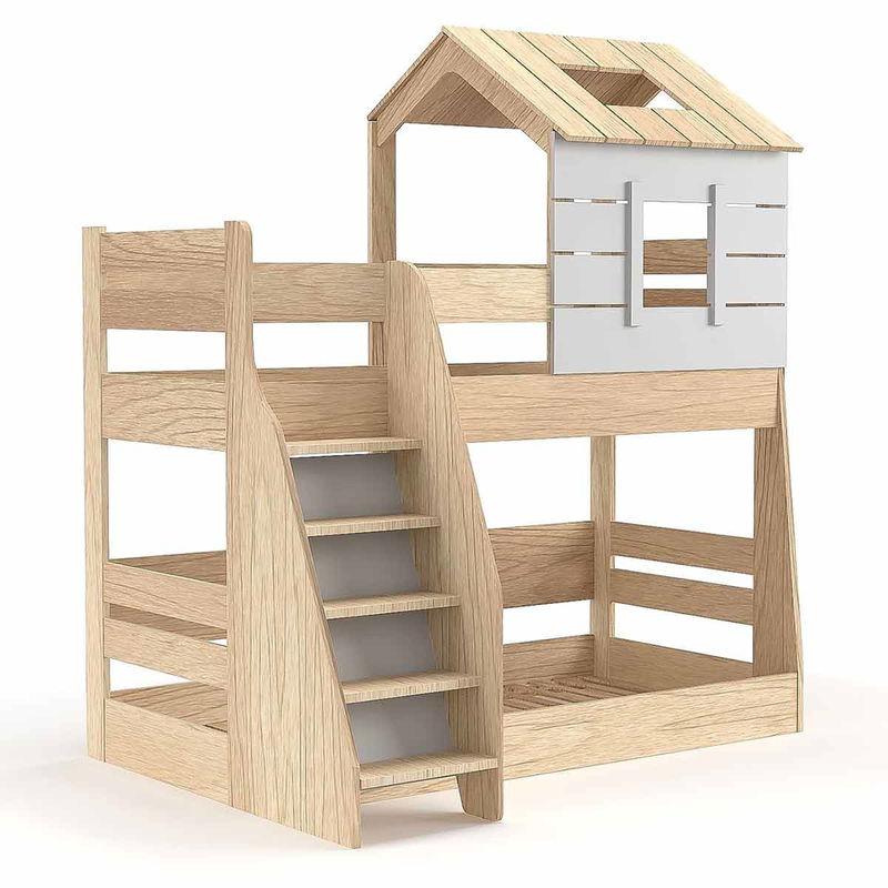 babyonlineshop Nature Kid My House Etagenbett natur/grau Liegefläche 90/100 x 200 cm Begrenzt auf 3 Tage