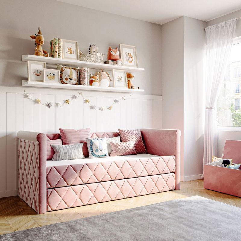 babyonlineshop Nature Kid Vilena Sofabett Velour rosa 90 x 200 cm zollfrei