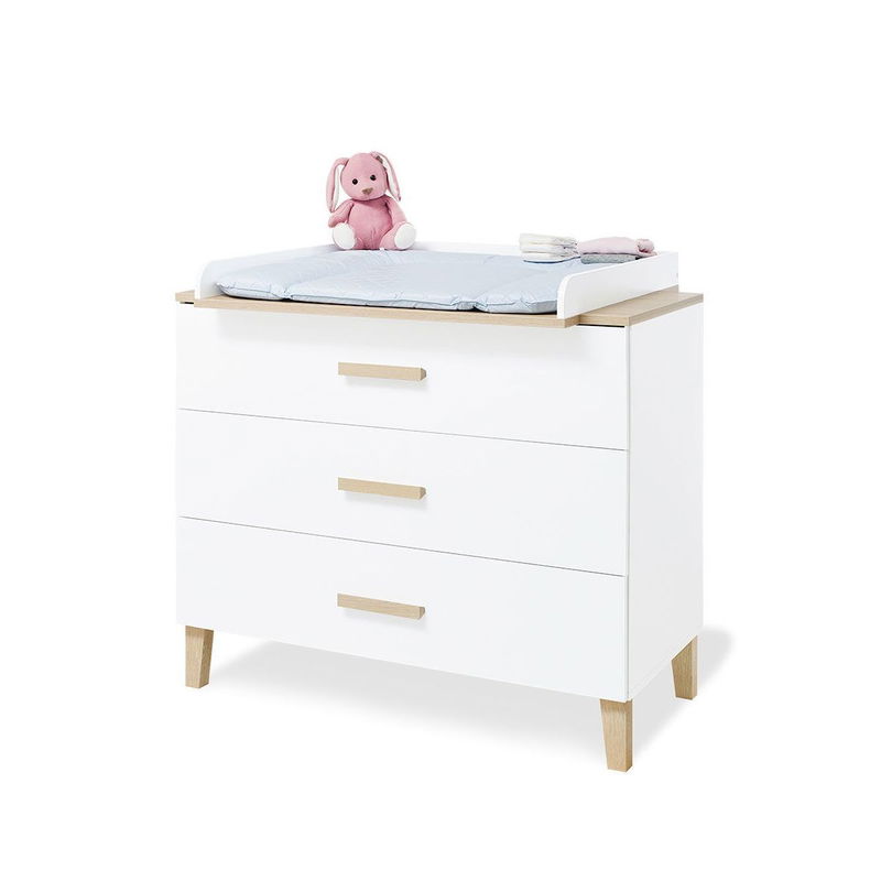 babyonlineshop Pinolino Lumi Kinderzimmer breit groß - 3T Weiß/Eiche Dekor mit Echtholzstruktur im Angebot