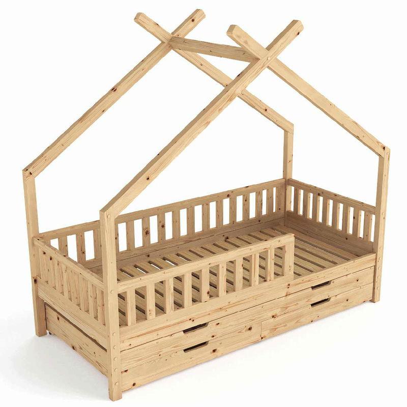 babyonlineshop Nature Kid Clara Hausbett natur 90 x 200 cm inkl. Gästebett und Bettkasten Schlussverkauf