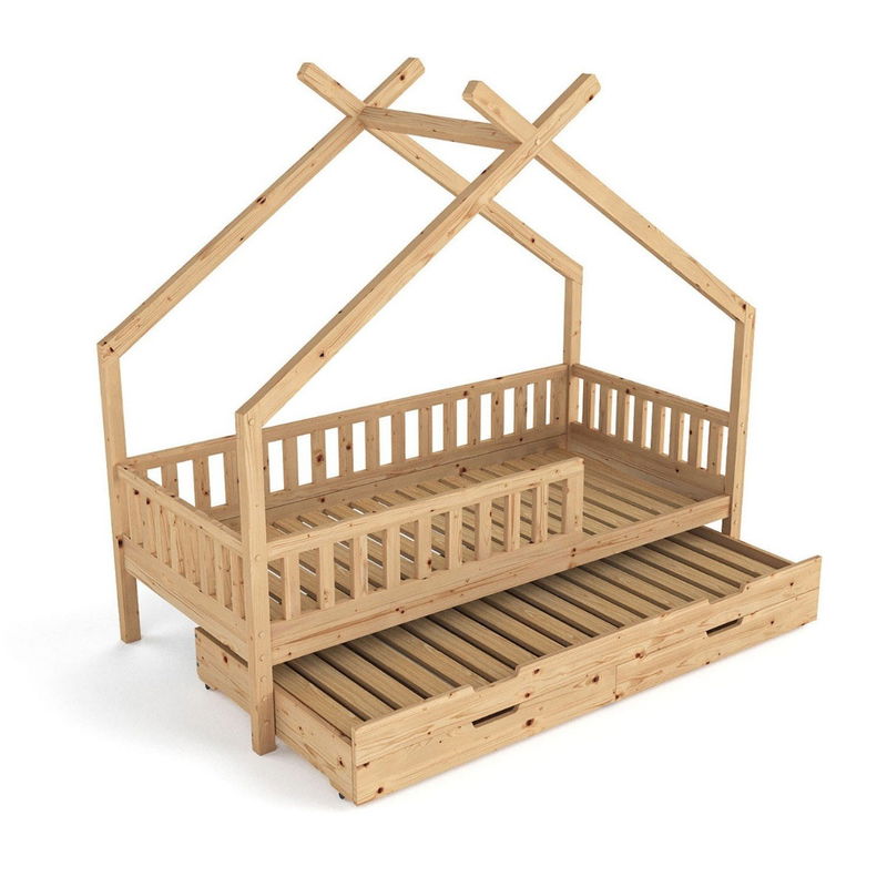 babyonlineshop Nature Kid Clara Hausbett natur 90 x 200 cm inkl. Gästebett und Bettkasten Schlussverkauf