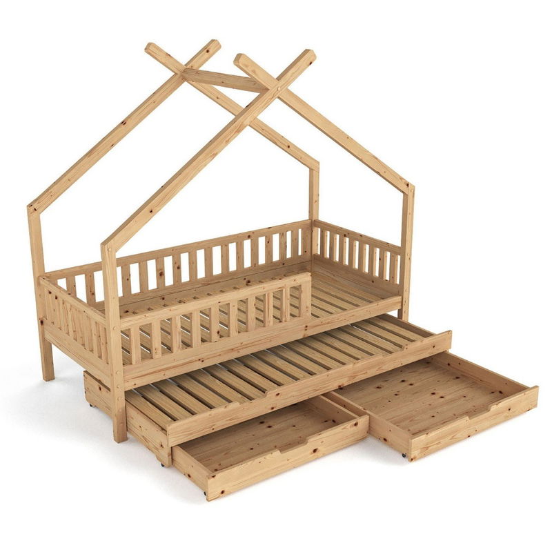 babyonlineshop Nature Kid Clara Hausbett natur 90 x 200 cm inkl. Gästebett und Bettkasten Schlussverkauf