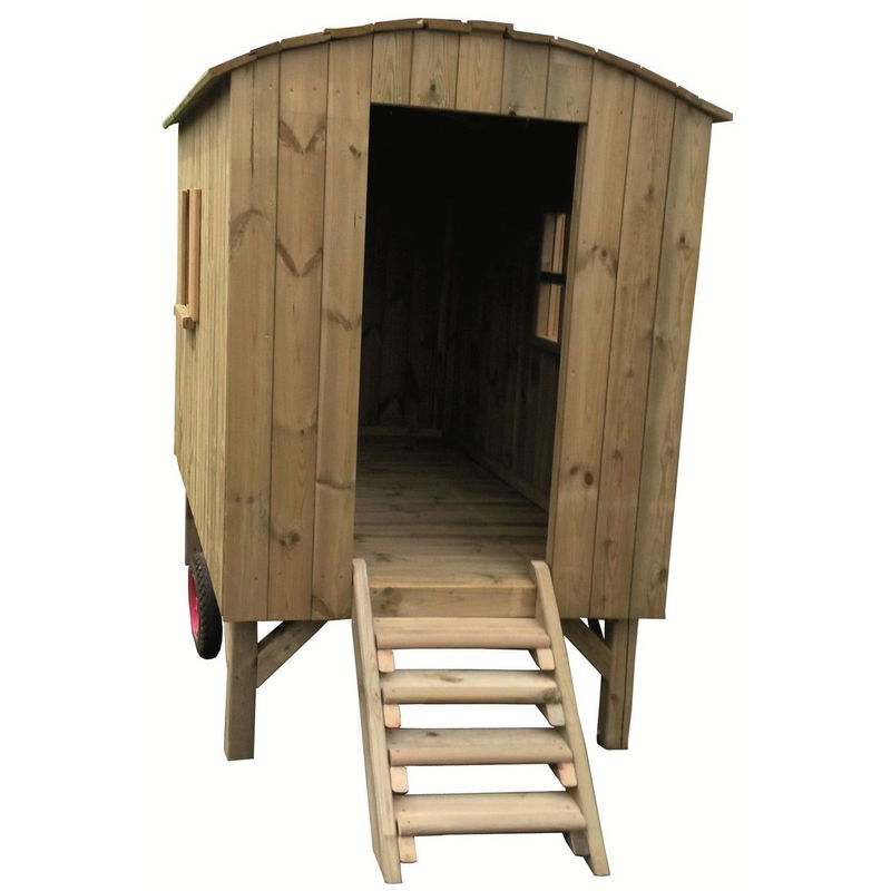 babyonlineshop Müller & Herber Bauwagen für Kinder mit Treppe & Sitzbank Kiefernholz Bestseller