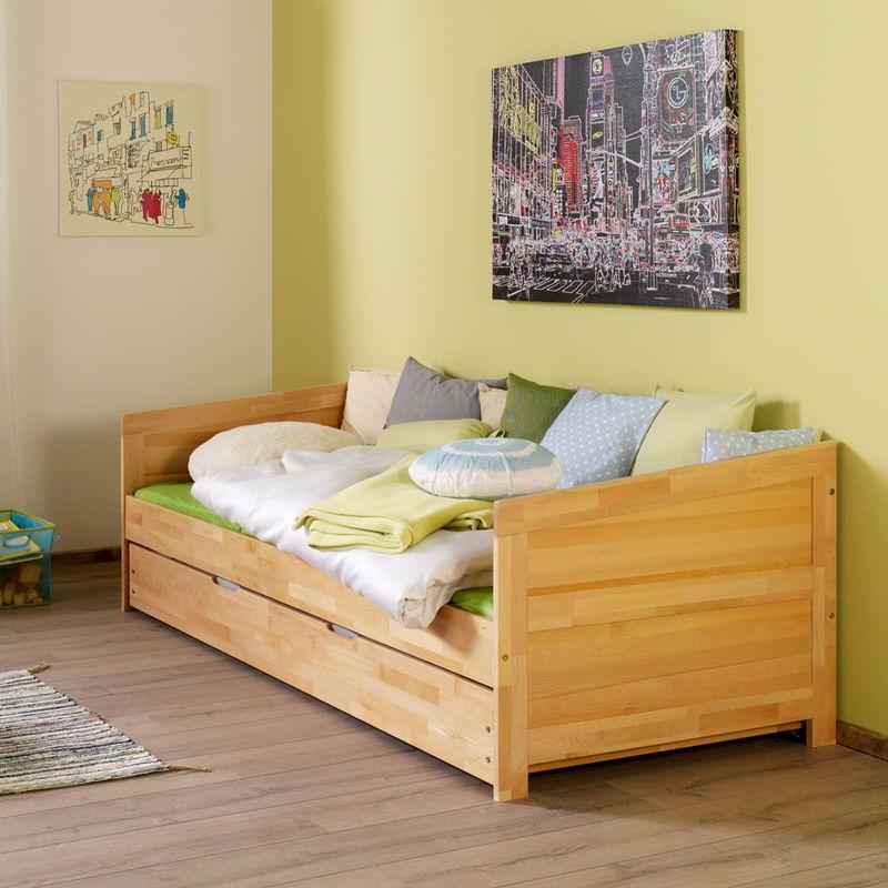 babyonlineshop Relita NINA Einzelbett Buche massiv Natur 90 x 200 cm inkl. Ausziehbett 2025