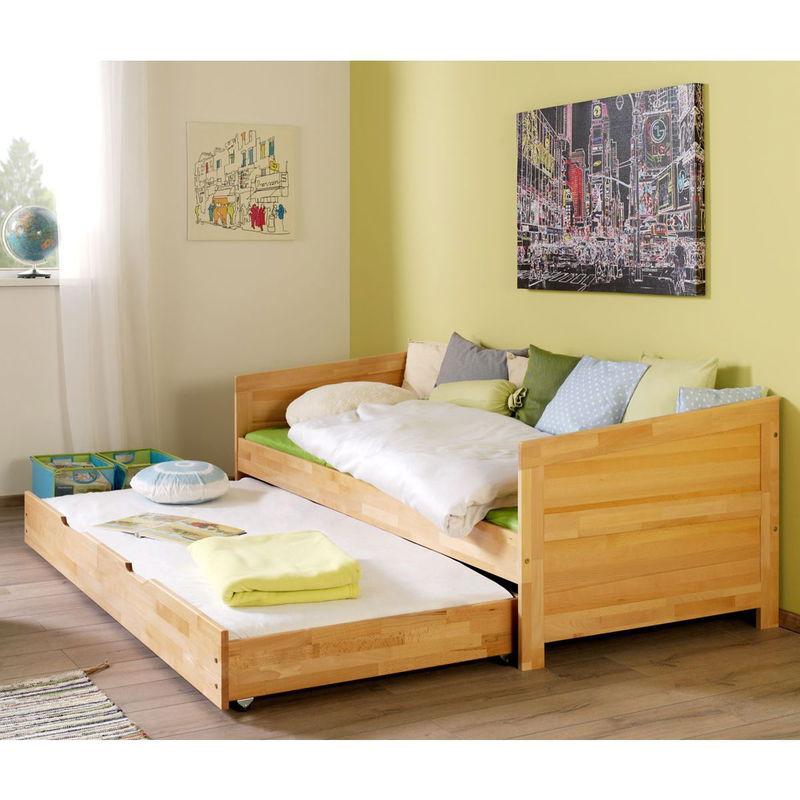 babyonlineshop Relita NINA Einzelbett Buche massiv Natur 90 x 200 cm inkl. Ausziehbett 2025