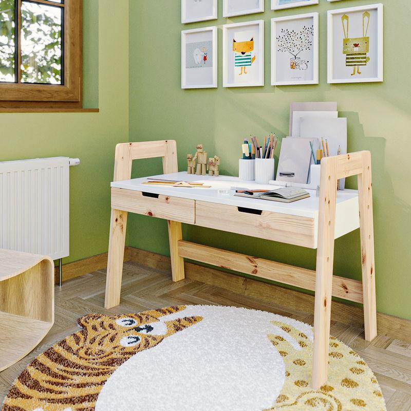 babyonlineshop Nature Kid Cory Schreibtisch weiß/natur höhenverstellbar aus Kiefer und MDF Online