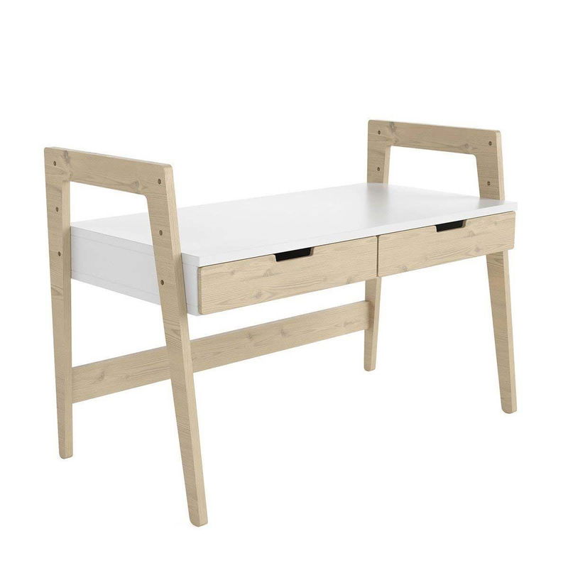 babyonlineshop Nature Kid Cory Schreibtisch weiß/natur höhenverstellbar aus Kiefer und MDF Online