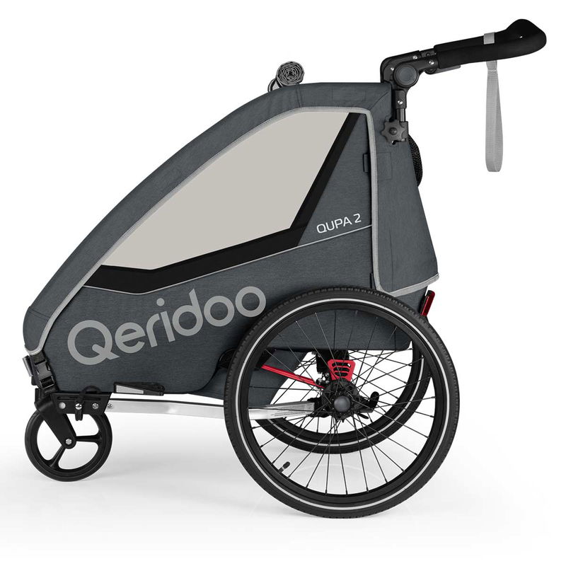 babyonlineshop Qeridoo Qupa2 Grey Fahrradanhänger 360-Grad-Buggyrad und Deichsel 2023 Super Sparpreis