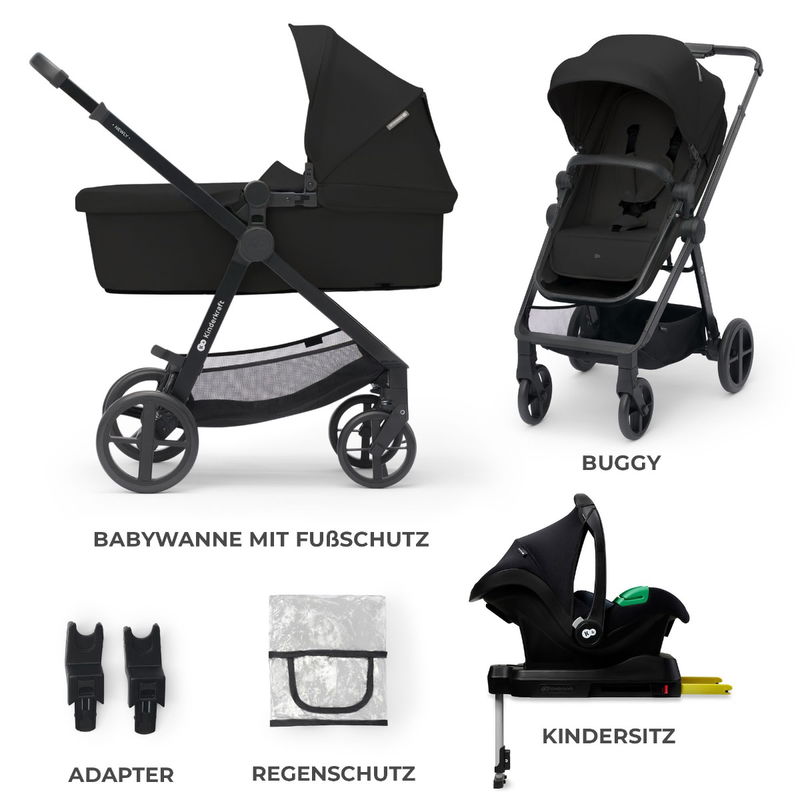 babyonlineshop Kinderkraft Kinderwagen 4in1 NEWLY Mink Pro classic black + base Zeitbegrenzte Promotion