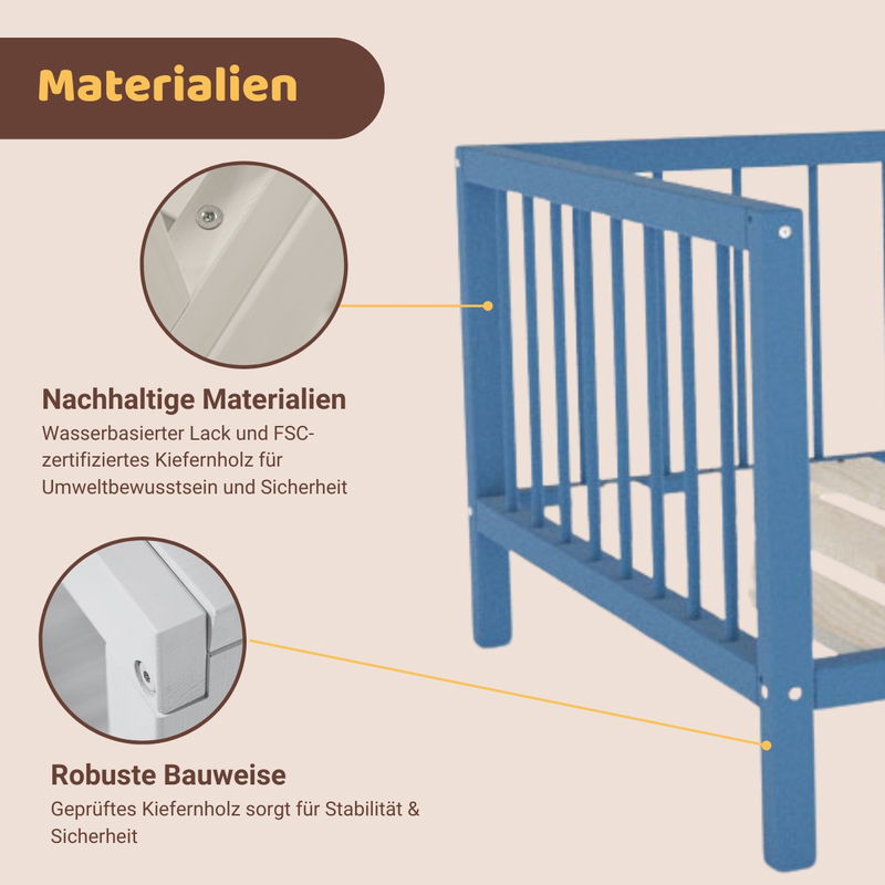 babyonlineshop Artkid Daniel Kinderbett montessori Bodenbett mit Rausfallschutz 90 x 160 cm blau Kiefer massiv Riesige Rabatte