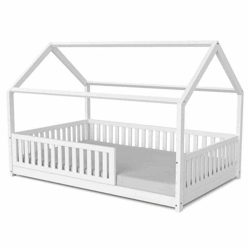 babyonlineshop Nature Kid Lilly Hausbett Kiefer weiß lackiert Liegefläche 120 x 200 cm Kostenloser Versand international