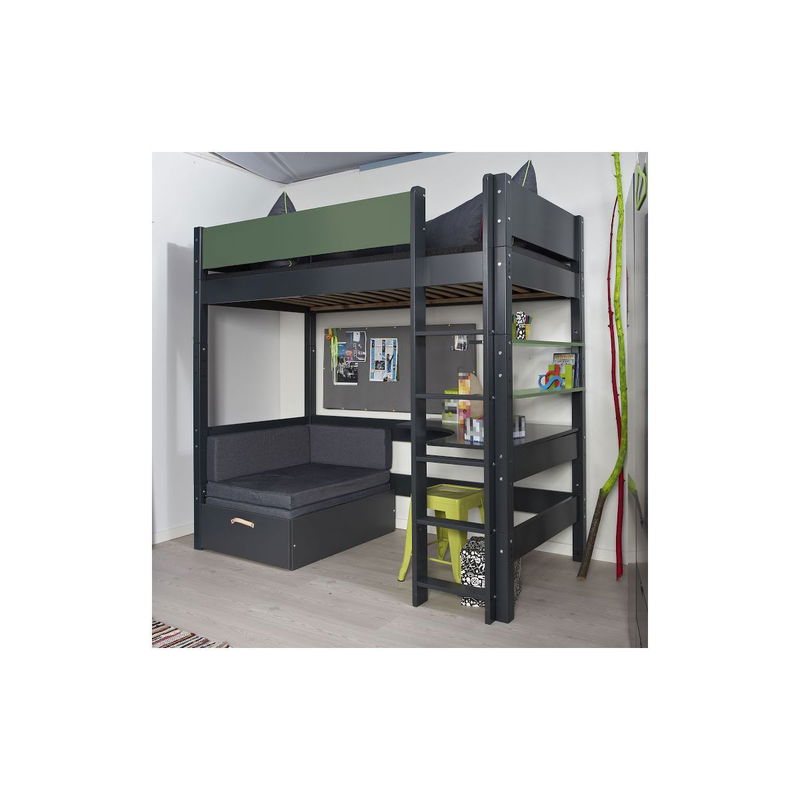 babyonlineshop Manis-h Hochbett FENRIS 90x200 cm einfarbig mit Sofamodul - 22 Farben wählbar Fabrikladen