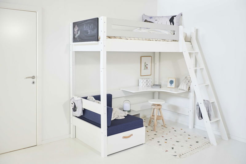 babyonlineshop Manis-h Hochbett FENRIS 90x200 cm einfarbig mit Sofamodul - 22 Farben wählbar Fabrikladen