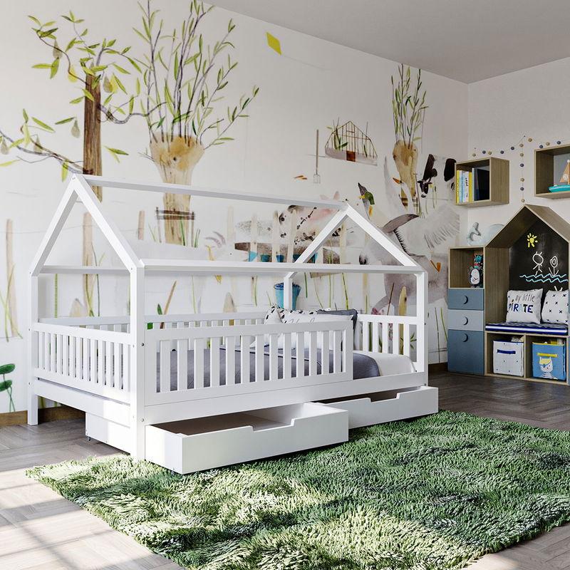babyonlineshop Nature Kid Lilly Hausbett Kiefer weiß lackiert Liegefläche 140 x 200 cm Rabatte dieses Monats
