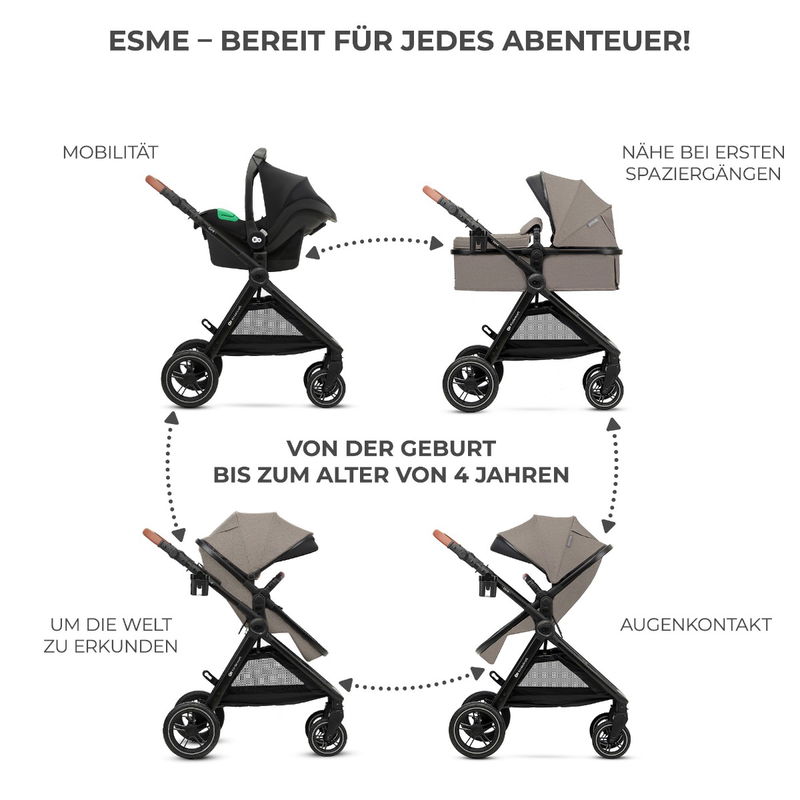 babyonlineshop Kinderkraft Multifunktionaler 3-in-1-Kinderwagen ESME Sand Beige Kostenlose Rückgabe