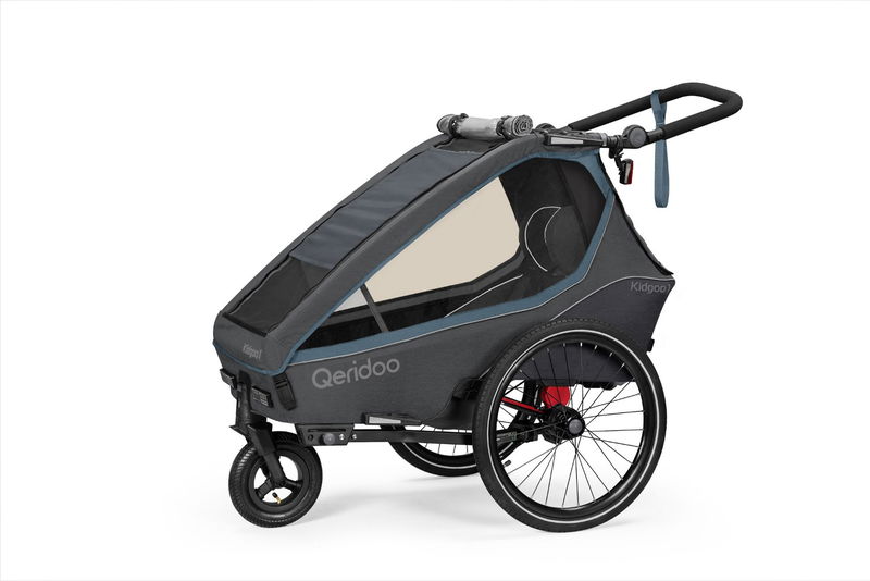 babyonlineshop Qeridoo Kidgoo 1 Fahrradanhänger Navy Blue mit Joggerfunktion 2023 Letzte 3 Tage