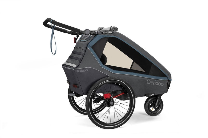 babyonlineshop Qeridoo Kidgoo 1 Fahrradanhänger Navy Blue mit Joggerfunktion 2023 Letzte 3 Tage