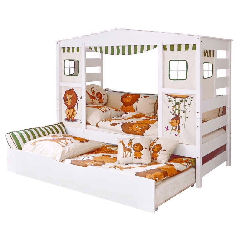 babyonlineshop Ticaa Hausbett Safari Kiefer Weiß inkl. Bettkasten Massivholz - Dessin: Safari Weihnachtsangebot