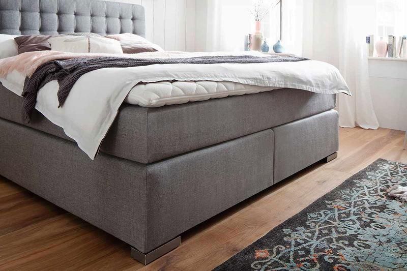 babyonlineshop Meise Lenno Boxspringbett 200 x 200 cm grau Stoff Kopfteil gesteppt & gratis Lieferung Bestseller