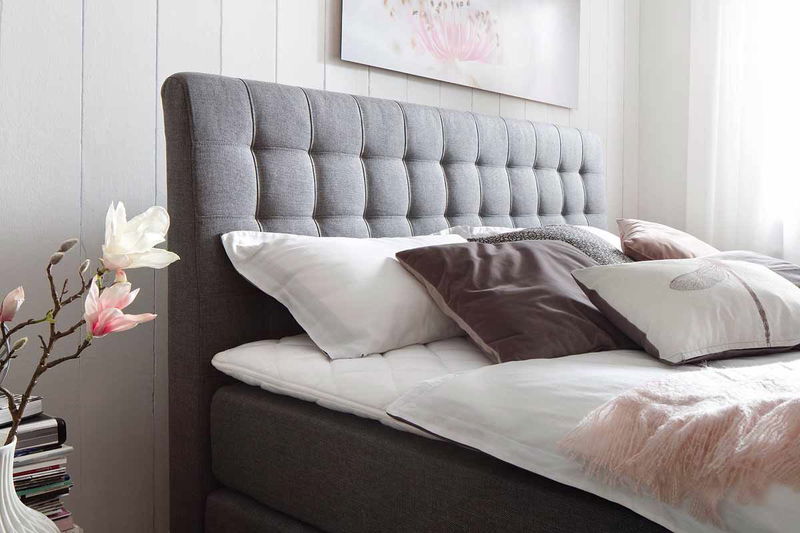 babyonlineshop Meise Lenno Boxspringbett 200 x 200 cm grau Stoff Kopfteil gesteppt & gratis Lieferung Bestseller