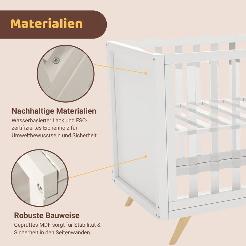 babyonlineshop Artkid Nora Babybett 60 x 130 cm mit Plexiglas inkl. Träumeland Matratze Black Friday