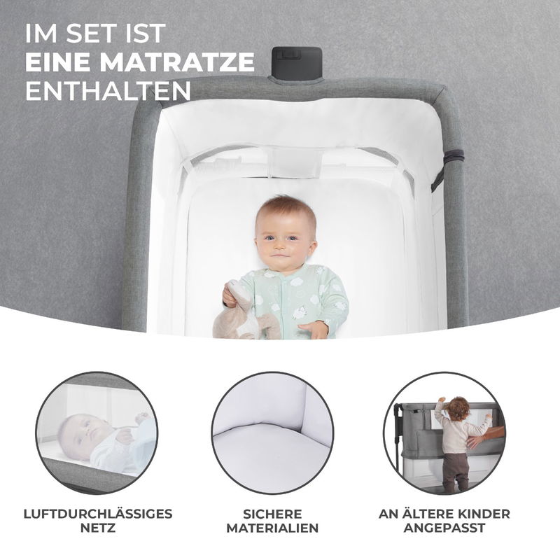 babyonlineshop Kinderkraft Beistellbett NESTE GROW grey melange Cyber Monday