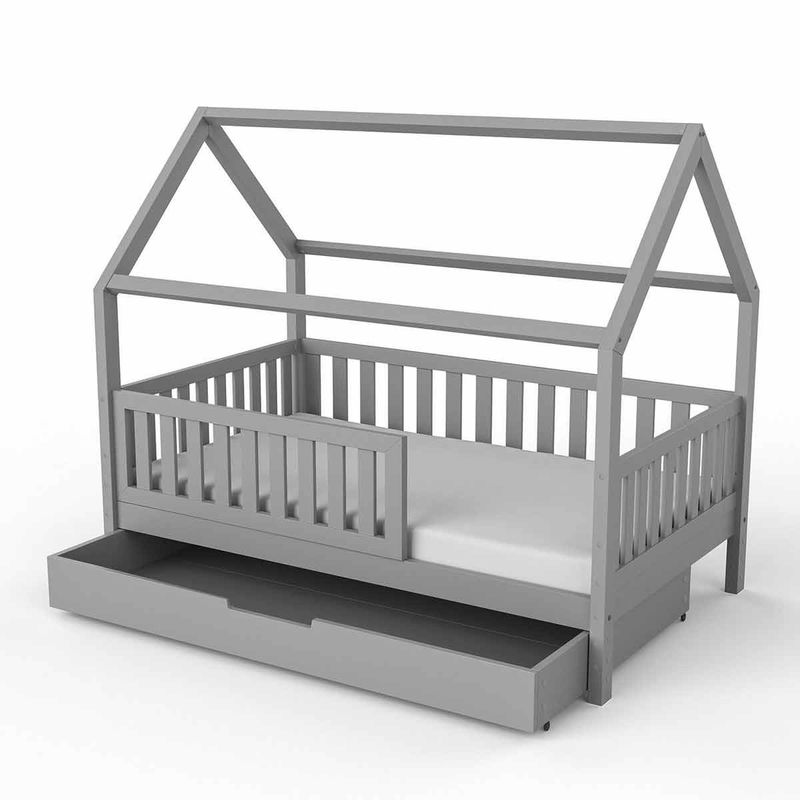 babyonlineshop Nature Kid Lilly Hausbett Kiefer grau lackiert Liegefläche 90 x 160 cm Zeitlich begrenztes Angebot