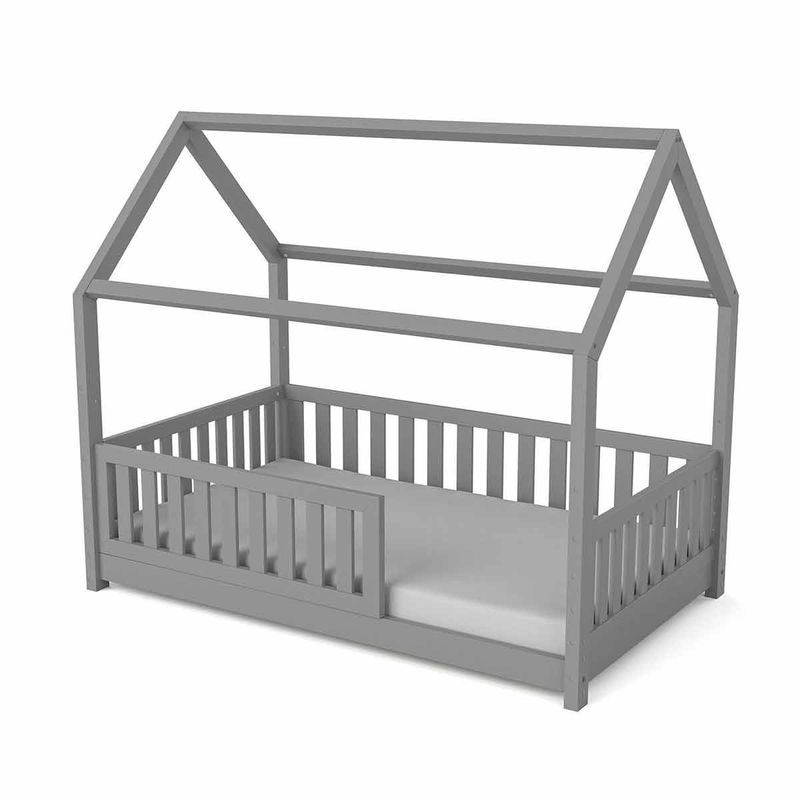 babyonlineshop Nature Kid Lilly Hausbett Kiefer grau lackiert Liegefläche 90 x 160 cm Zeitlich begrenztes Angebot