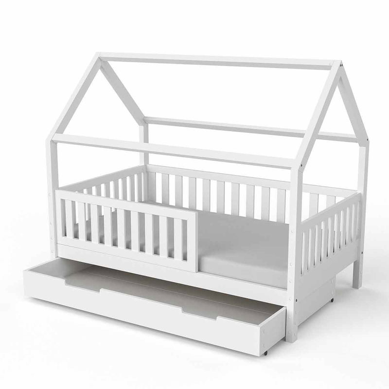 babyonlineshop Nature Kid Lilly Hausbett Kiefer grau lackiert Liegefläche 90 x 160 cm Zeitlich begrenztes Angebot