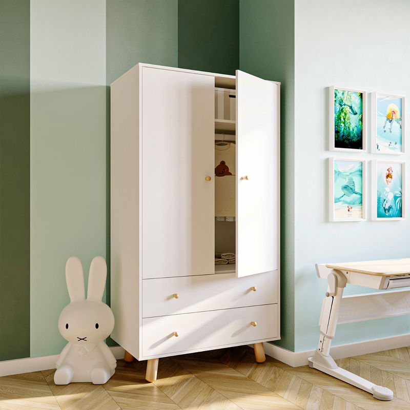 babyonlineshop Nature Kid Lina Kleiderschrank weiß / Kiefer 2-türig Große Rabatte