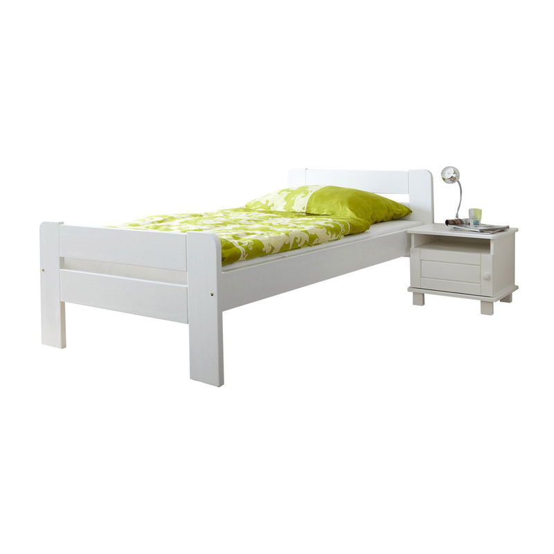 babyonlineshop Ticaa Bert Einzelbett Kiefer Weiß 100 x 200 cm Massivholz Tägliche Deals