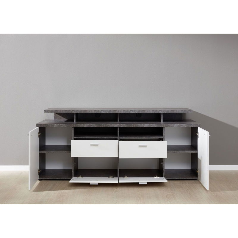 babyonlineshop trendteam Mood TV-Lowboard Weiß Melamin / Stone dunkel Tiefpreis