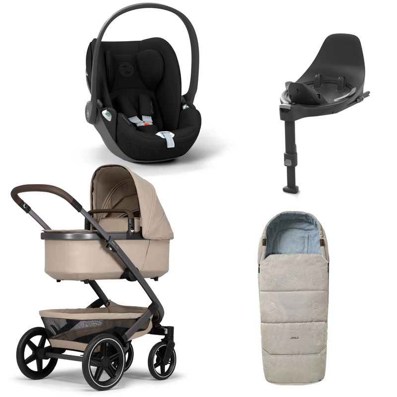 babyonlineshop Joolz Geo 3 Kinderwagen Bundle Sandy taupe + Cloud T i-Size Base T & Fußsack