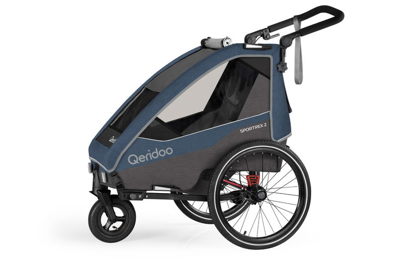babyonlineshop Qeridoo Sportrex 2 Fahrradanhänger Jeans Blue 2023 limitiertes Design Großer Ausverkauf