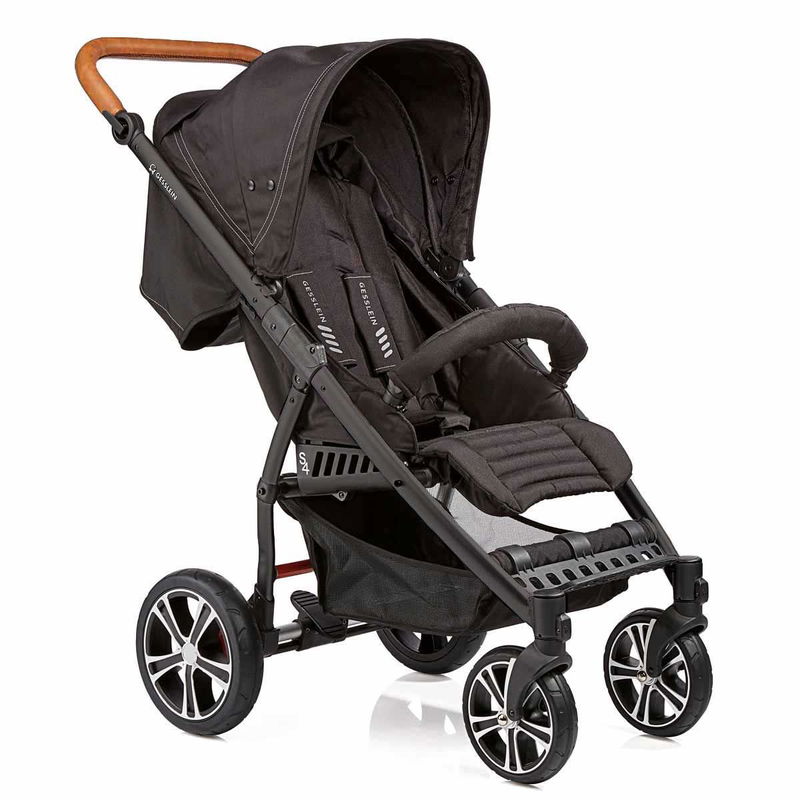 babyonlineshop Gesslein S4 Air+ Buggy schwarz Gestell schwarz inkl. Ledergriff cognac Black Friday