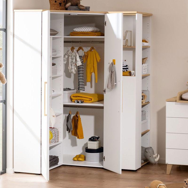 babyonlineshop Paidi Oscar Eck-Kleiderschrank 2T kreideweiß/Eiche-Nebraska zollfrei
