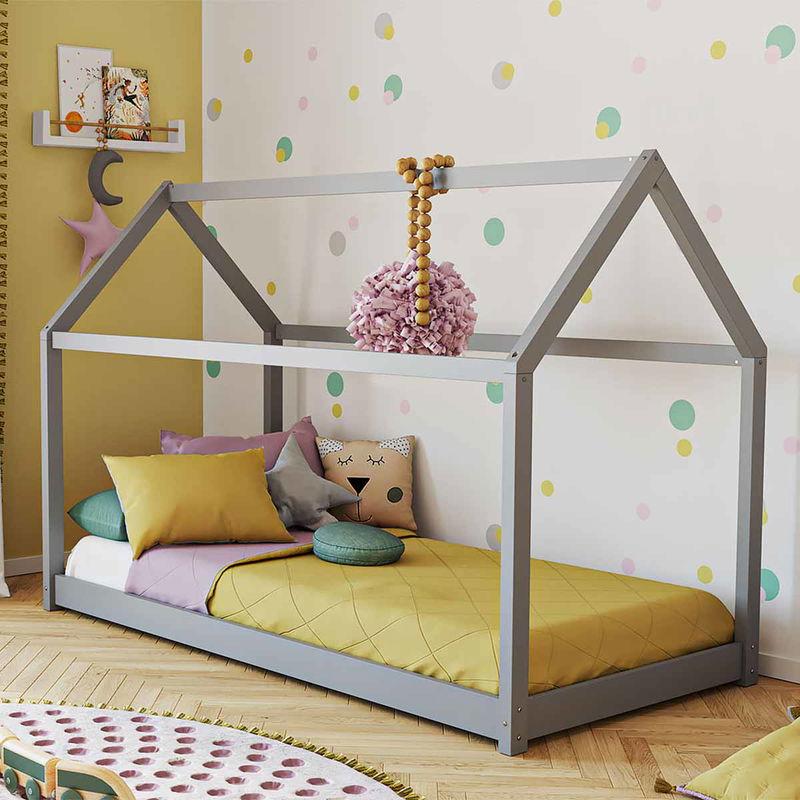 babyonlineshop Artkid Haley Grau Montessori Hausbett Bodenbett 90x200 inkl. Lattenrost massive Kiefer Outlet