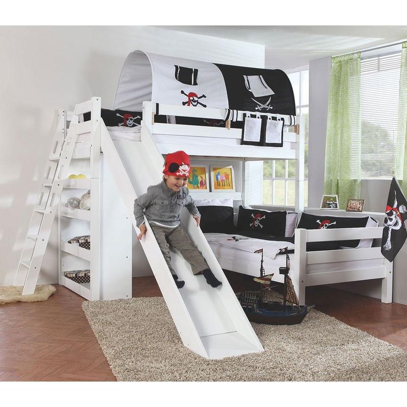 babyonlineshop Relita SKY Etagenbett Buche massiv weiß inkl. Regal & Rutsche - zu 2 Einzelbetten umbaubar Auslauf
