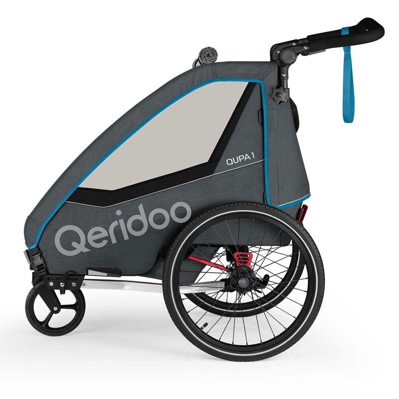babyonlineshop Qeridoo Qupa1 Blue Fahrradanhänger 360-Grad-Buggyrad und Deichsel 2023 Sonderangebot