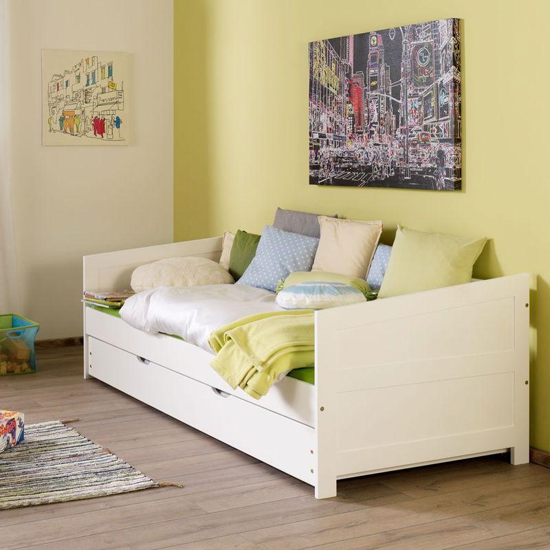 babyonlineshop Relita NINA Einzelbett Buche massiv weiß 90 x 200 cm inkl. Ausziehbett Neuheiten