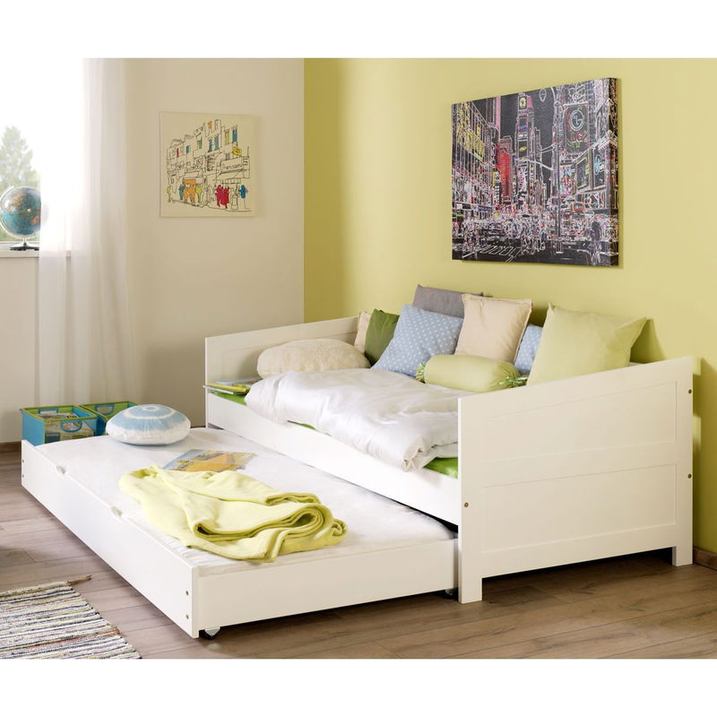 babyonlineshop Relita NINA Einzelbett Buche massiv weiß 90 x 200 cm inkl. Ausziehbett Neuheiten