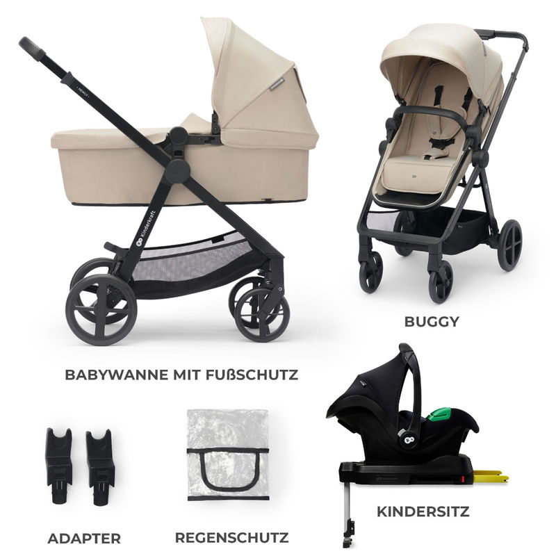 babyonlineshop Kinderkraft Kinderwagen 4in1 NEWLY Mink Pro sand beige + base Outlet