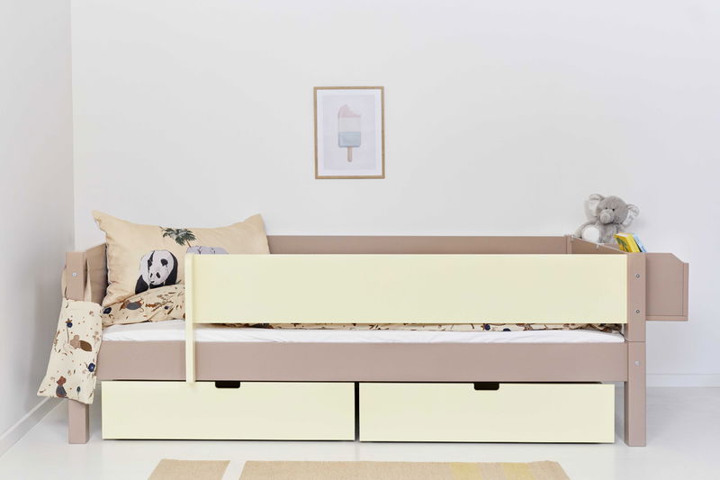 babyonlineshop Manis-h Einzelbett MIMER 90x200 cm Pfosten Buche Absturzsicherung & Schubkästen - 22 Farben wählbar Black Friday